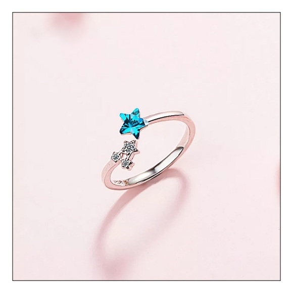 NEW Dainty Sterling Silver Blue Star Adjustable Ring - Picture 2 of 5